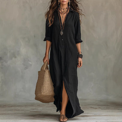 Isla™ Lapel Side-Slit Maxi Dress