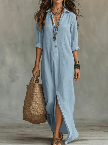 Isla™ Lapel Side-Slit Maxi Dress