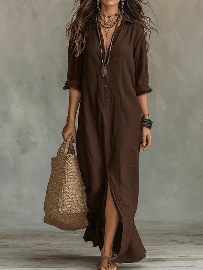 Isla™ Lapel Side-Slit Maxi Dress