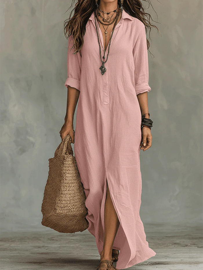 Isla™ Lapel Side-Slit Maxi Dress