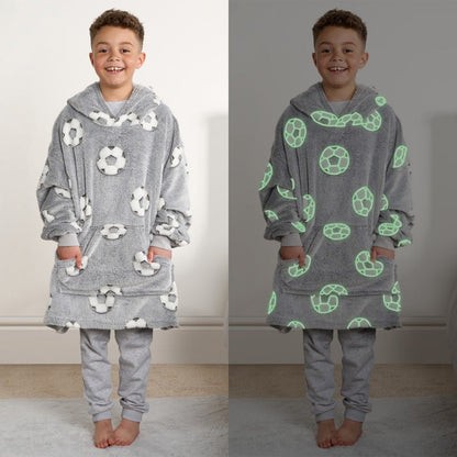 Kids Glow In The Dark Football Hoodie Blanket - Grey 🇬🇧