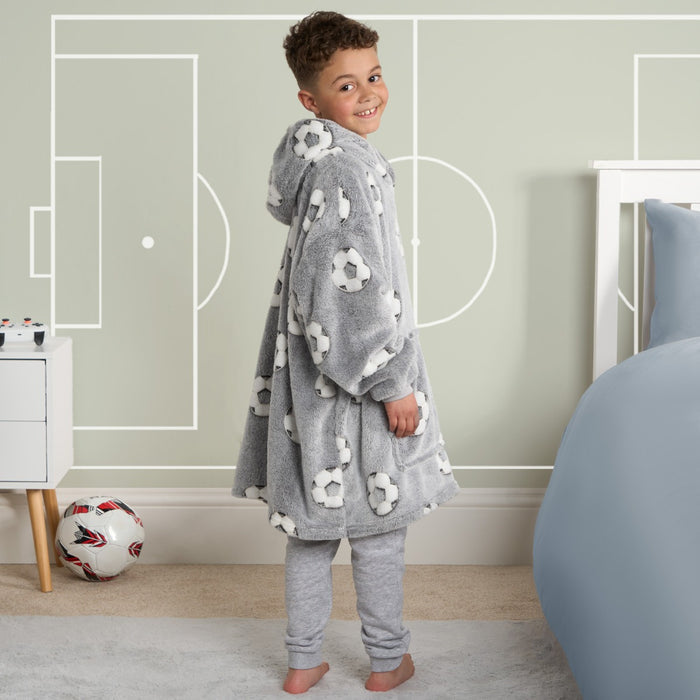 Kids Glow In The Dark Football Hoodie Blanket - Grey 🇬🇧