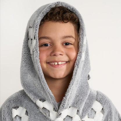Kids Glow In The Dark Football Hoodie Blanket - Grey 🇬🇧