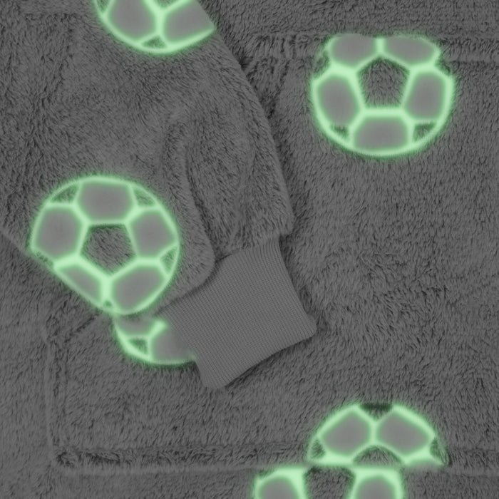 Kids Glow In The Dark Football Hoodie Blanket - Grey 🇬🇧