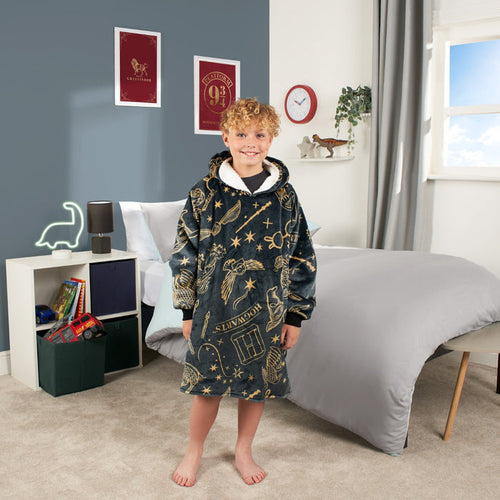 Kids Harry Potter Hogwarts Hoodie Blanket - Black 🇬🇧