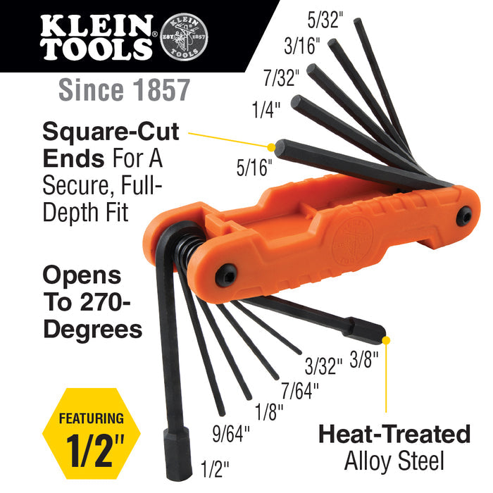 Klein Pro Folding Hex Key Set, 11 Keys #70550