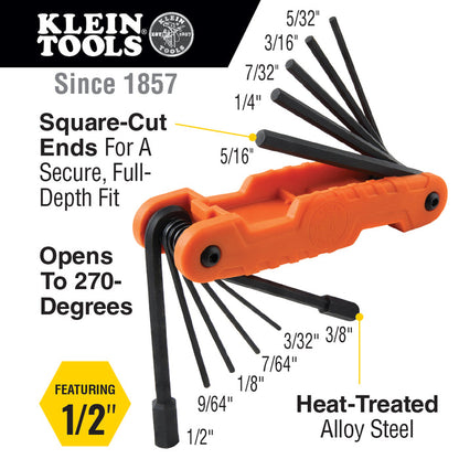 Klein Pro Folding Hex Key Set, 11 Keys #70550