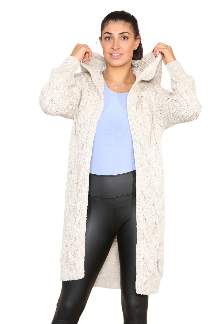 Knitted Cables Hooded Long Over Sized Cardigan 🇬🇧