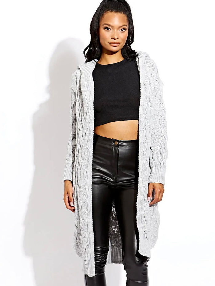 Ladies Cable Knit Hooded Cardigan 🇬🇧