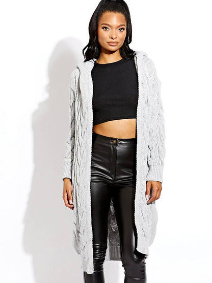Ladies Cable Knit Hooded Cardigan 🇬🇧