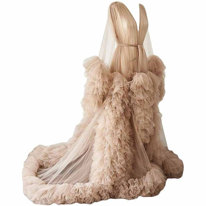 Ladies Dressing Gown Sheer Long Robe Puffy Tulle Robe Maternity dresses