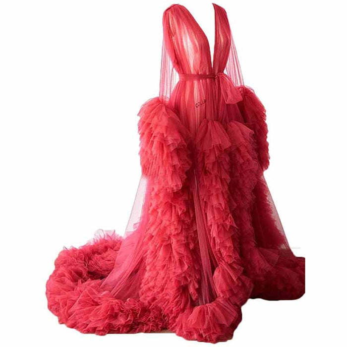 Ladies Dressing Gown Sheer Long Robe Puffy Tulle Robe Maternity dresses