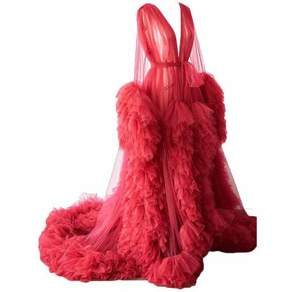 Ladies Dressing Gown Sheer Long Robe Puffy Tulle Robe Maternity dresses