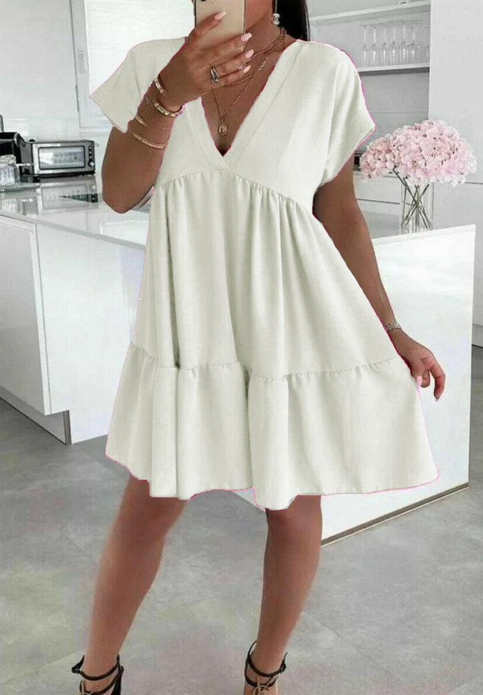 Ladies Italian V Neck Smock Dress 🇬🇧