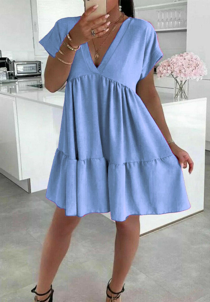 Ladies Italian V Neck Smock Dress 🇬🇧