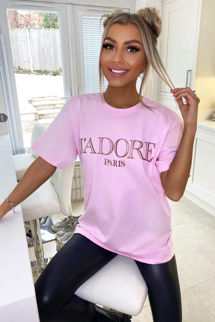 Ladies Oversized J' Adore Paris Short Sleeves T Shirt Top 🇬🇧