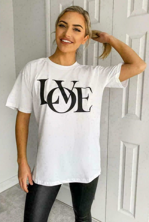 Ladies Oversized Love Print Slogan Short Sleeves T Shirt Top 🇬🇧