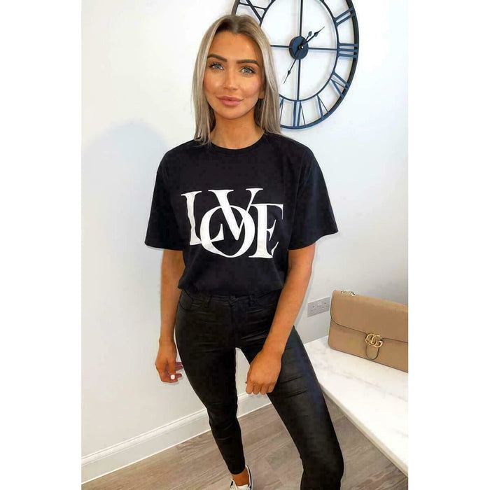 Ladies Oversized Love Print Slogan Short Sleeves T Shirt Top 🇬🇧