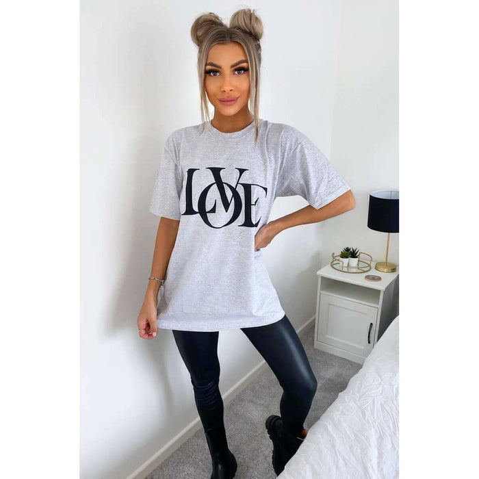 Ladies Oversized Love Print Slogan Short Sleeves T Shirt Top 🇬🇧