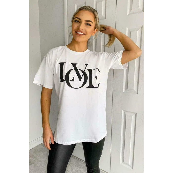 Ladies Oversized Love Print Slogan Short Sleeves T Shirt Top 🇬🇧