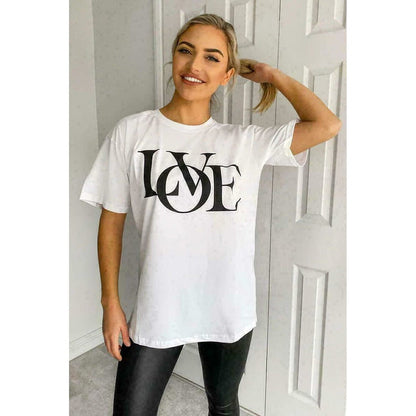 Ladies Oversized Love Print Slogan Short Sleeves T Shirt Top 🇬🇧
