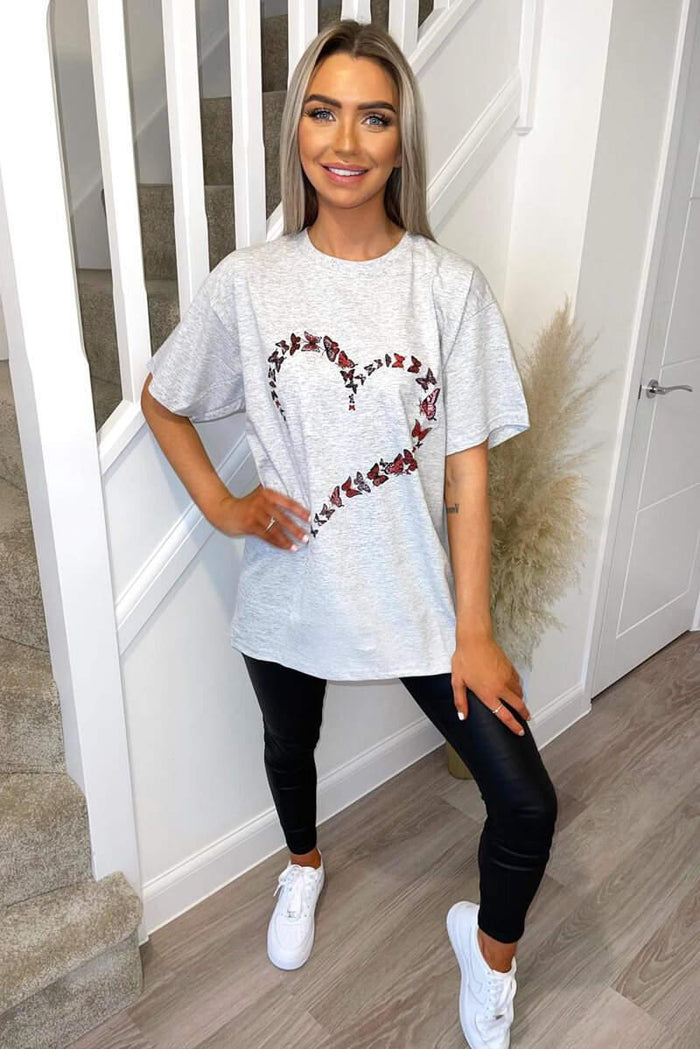 Ladies Oversized Printed Heart Short Sleeves T Shirt Top 🇬🇧