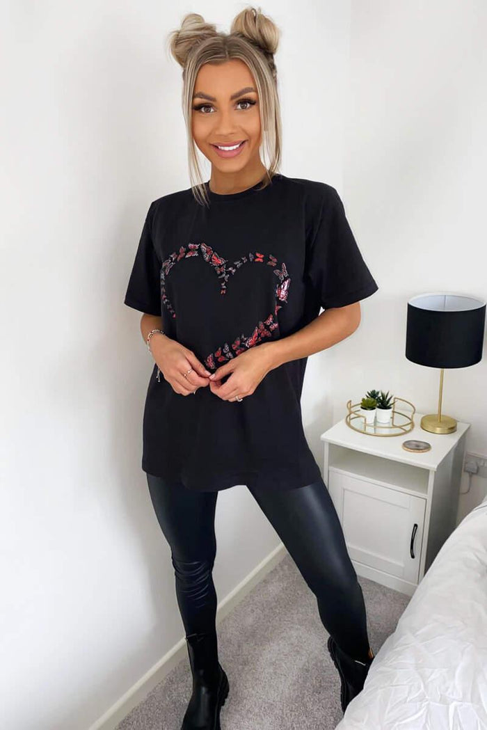 Ladies Oversized Printed Heart Short Sleeves T Shirt Top 🇬🇧