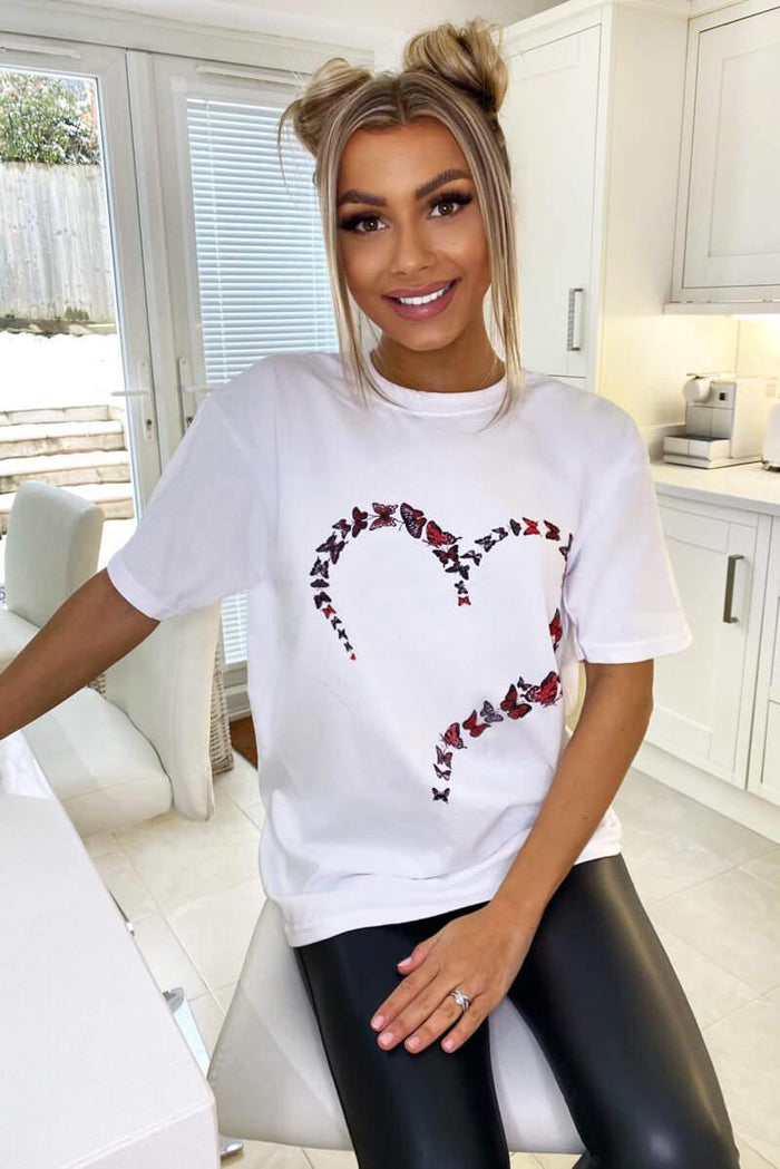 Ladies Oversized Printed Heart Short Sleeves T Shirt Top 🇬🇧