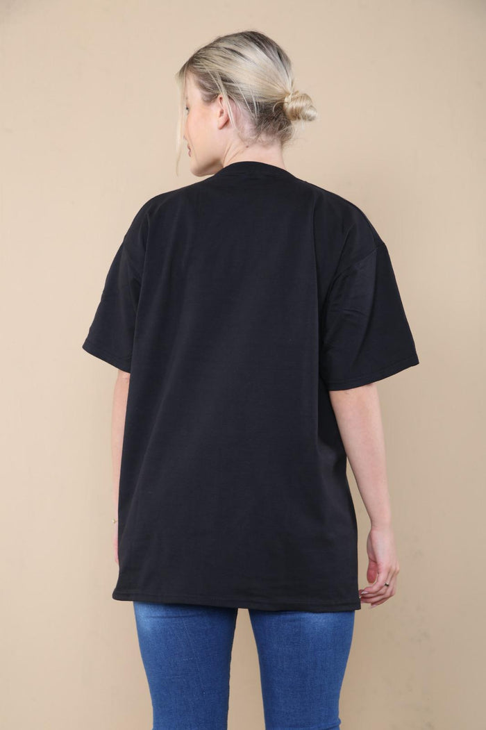 Ladies Oversized Sequin Eye Printed Short Sleeves T Shirt Top 🇬🇧