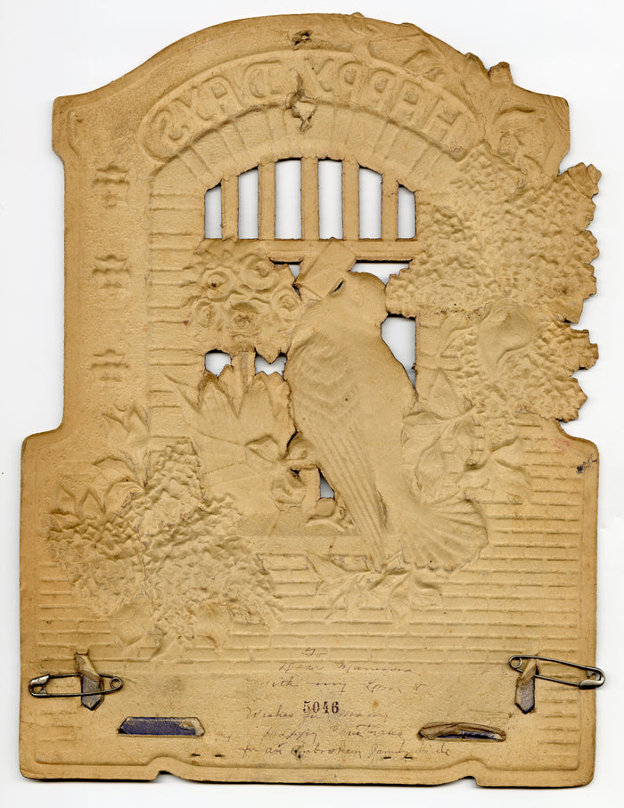 Large Antique HAPPY DAYS Embossed Dove Die-cut, Sweet Shop Advertisement