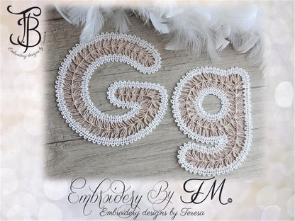 Large set alphabet bobbin lace/ 4x4 hoop