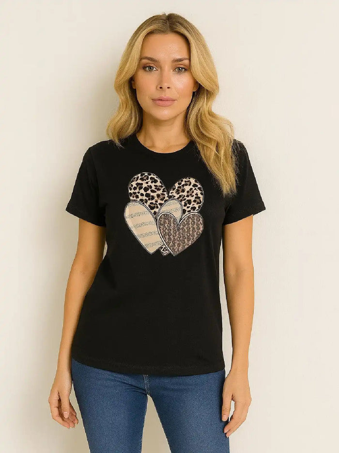 Leopard Print Multi Hearts Graphic T shirt 🇬🇧