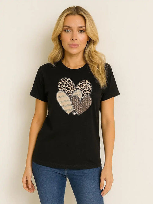 Leopard Print Multi Hearts Graphic T shirt 🇬🇧