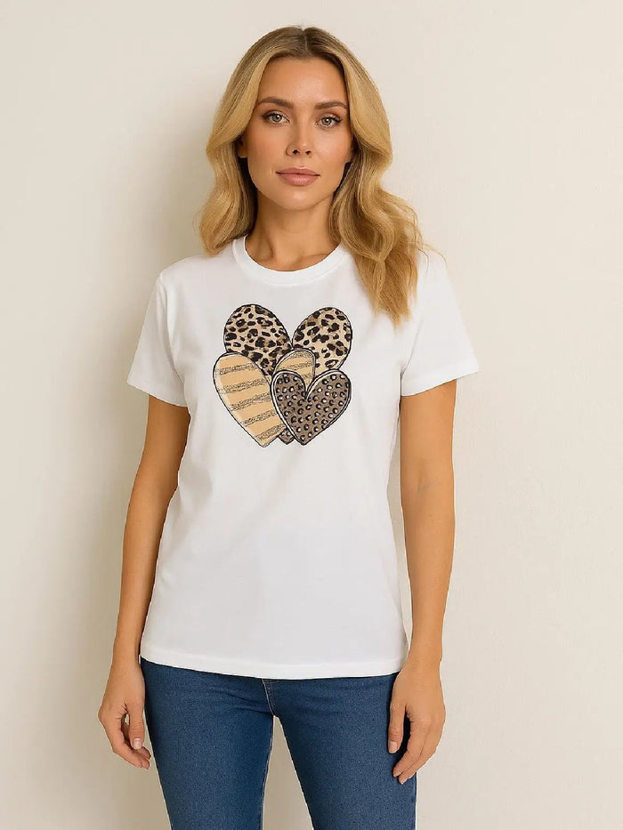 Leopard Print Multi Hearts Graphic T shirt 🇬🇧