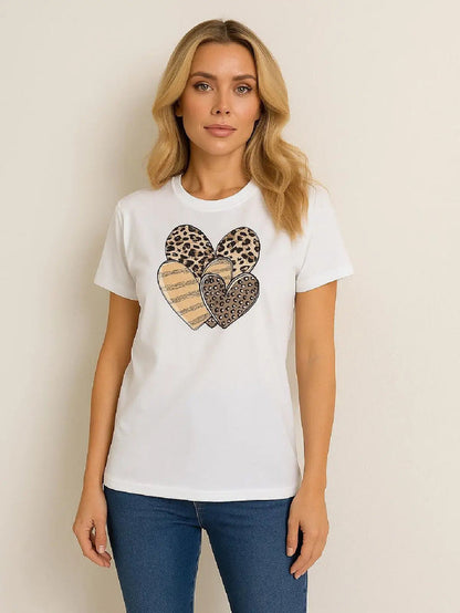 Leopard Print Multi Hearts Graphic T shirt 🇬🇧
