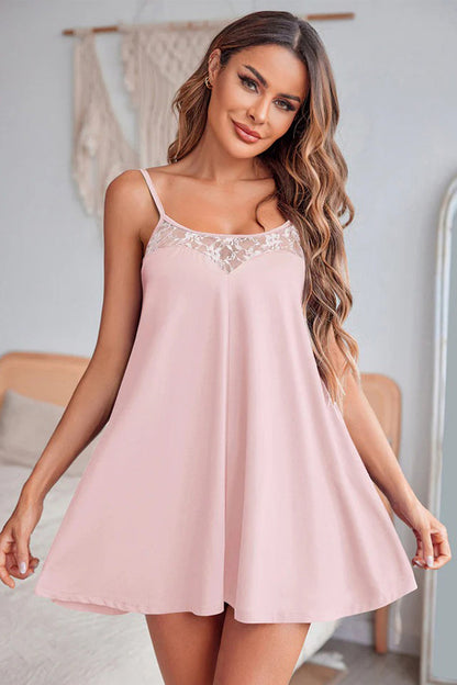 Light Pink Sheer Lace Patchwork Camisole Nightgown Dress 🇺🇸