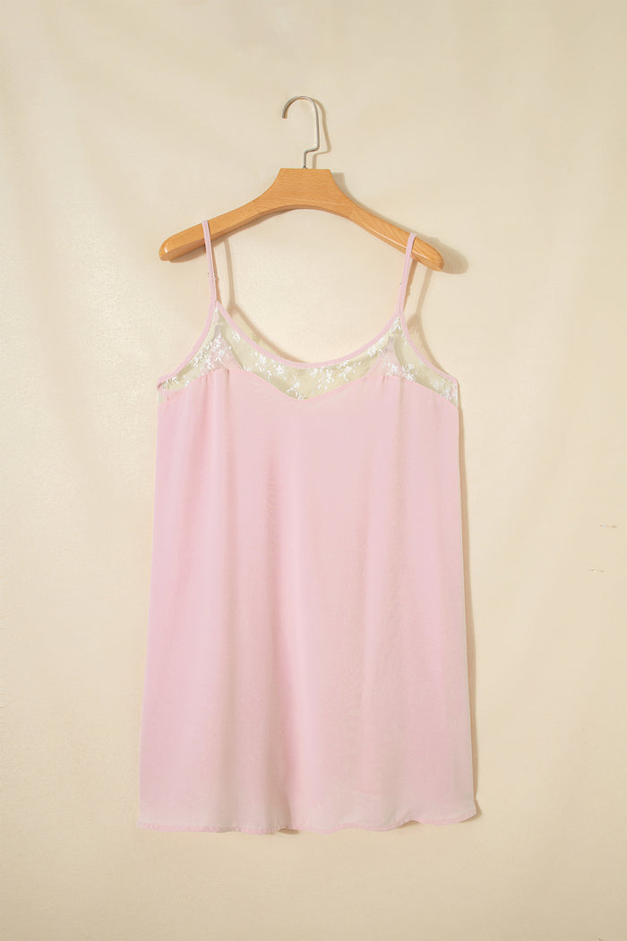 Light Pink Sheer Lace Patchwork Camisole Nightgown Dress 🇺🇸