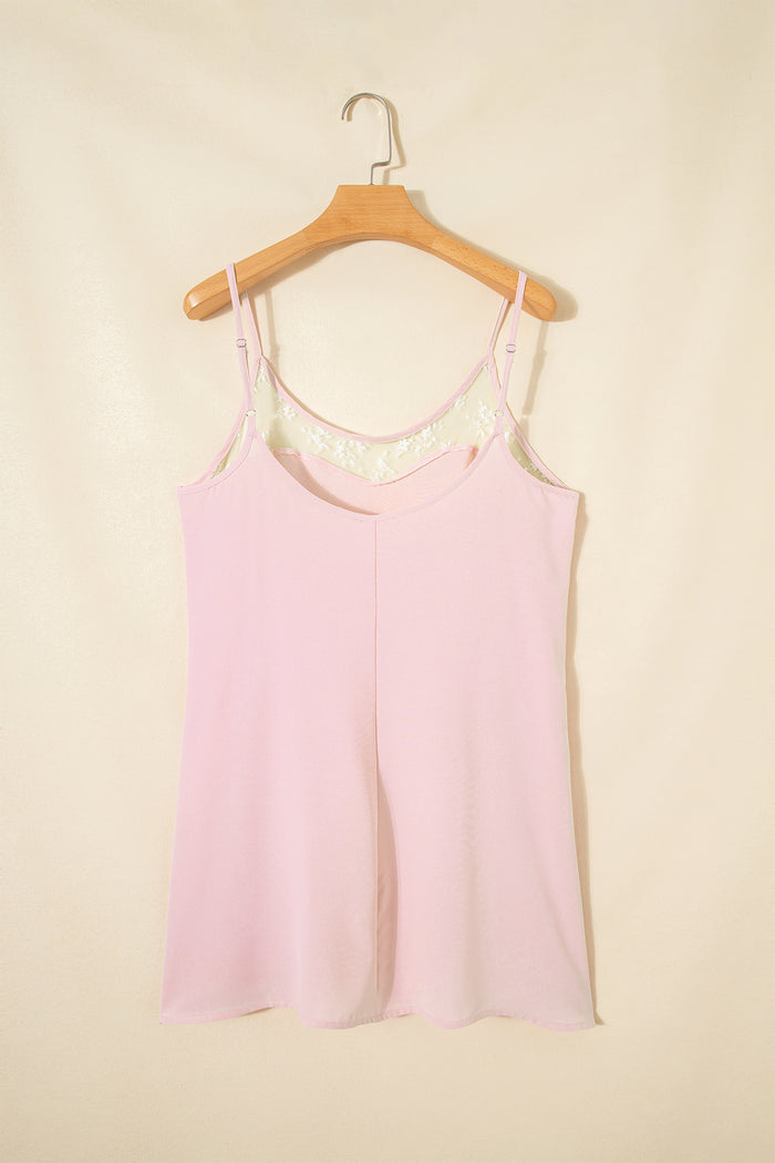 Light Pink Sheer Lace Patchwork Camisole Nightgown Dress 🇺🇸