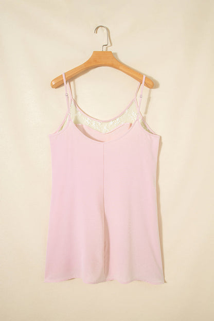 Light Pink Sheer Lace Patchwork Camisole Nightgown Dress 🇺🇸