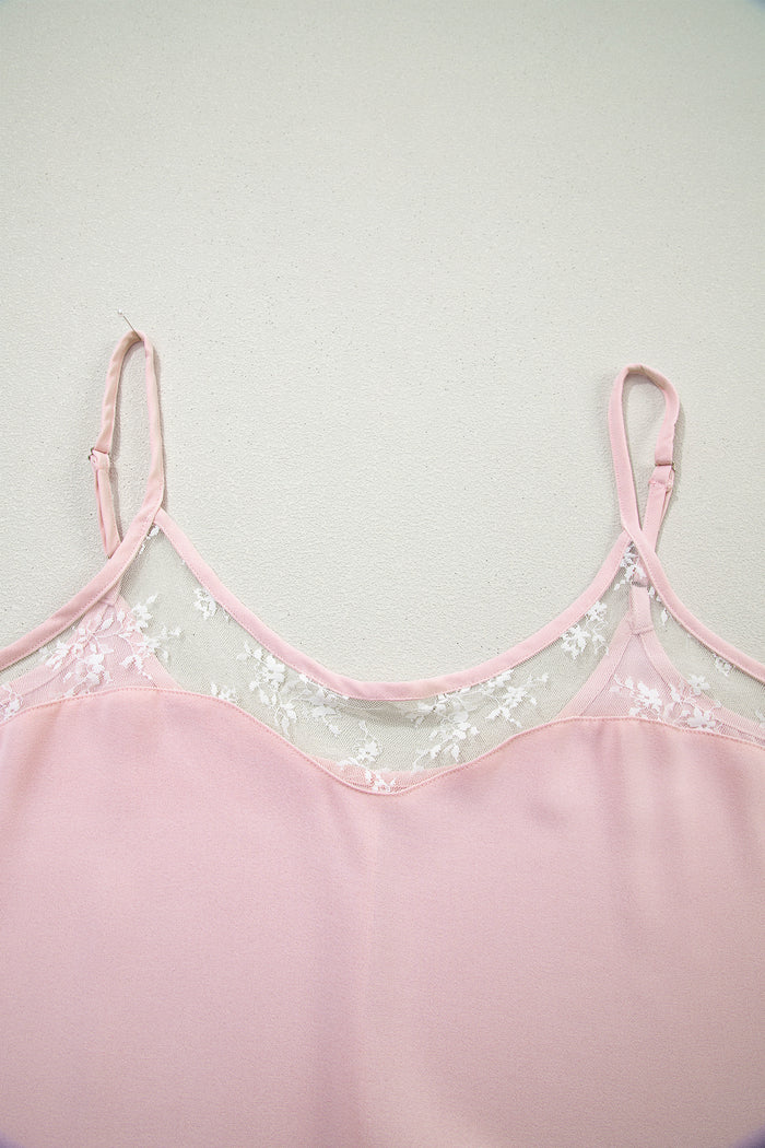 Light Pink Sheer Lace Patchwork Camisole Nightgown Dress 🇺🇸