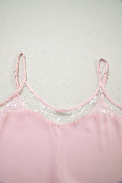 Light Pink Sheer Lace Patchwork Camisole Nightgown Dress 🇺🇸