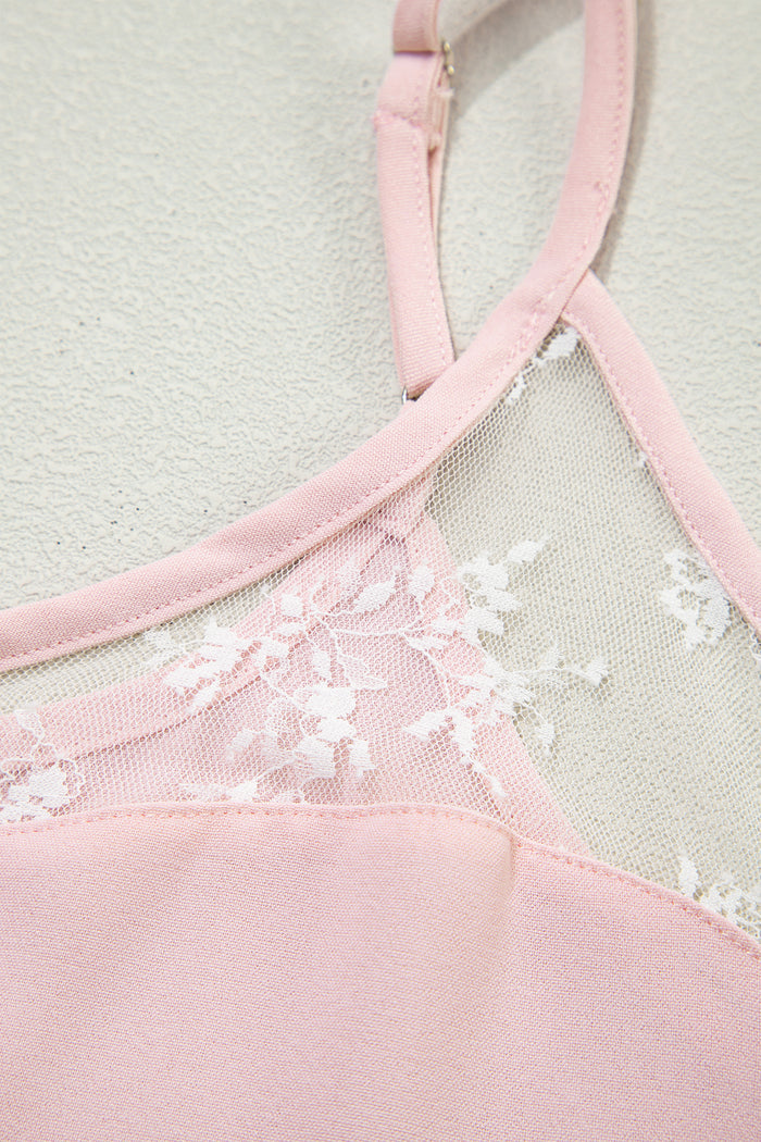 Light Pink Sheer Lace Patchwork Camisole Nightgown Dress 🇺🇸