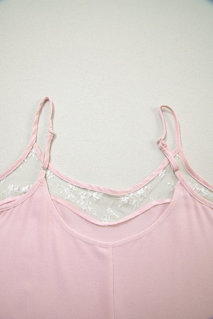 Light Pink Sheer Lace Patchwork Camisole Nightgown Dress 🇺🇸