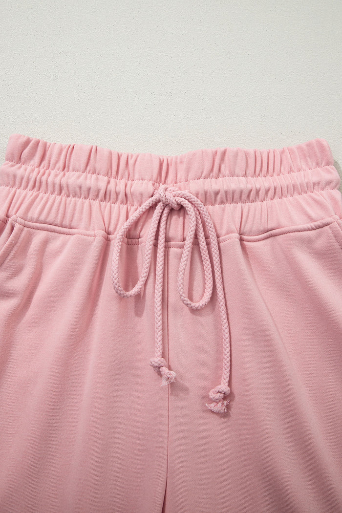 Light Pink Solid Color Loose Tee Drawstring Wide Leg Pants 2pcs Outfit 🇺🇸