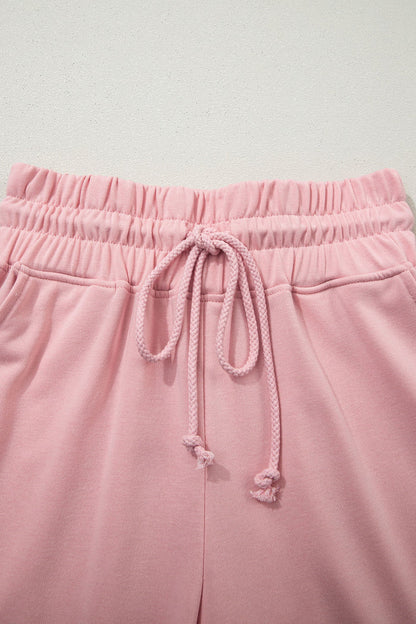 Light Pink Solid Color Loose Tee Drawstring Wide Leg Pants 2pcs Outfit 🇺🇸