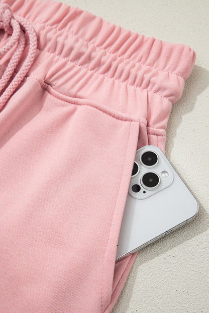 Light Pink Solid Color Loose Tee Drawstring Wide Leg Pants 2pcs Outfit 🇺🇸