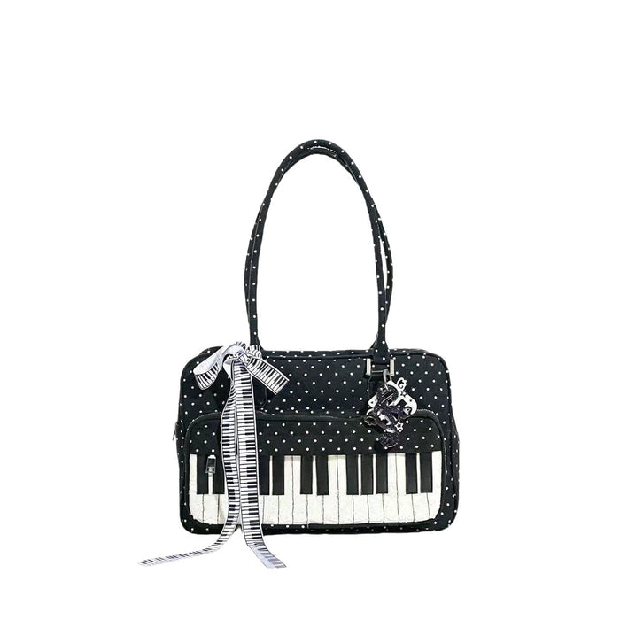 Lightweight Abeibi Polka-Dot Black And White Piano Key Shoulder Bag 🇨🇳