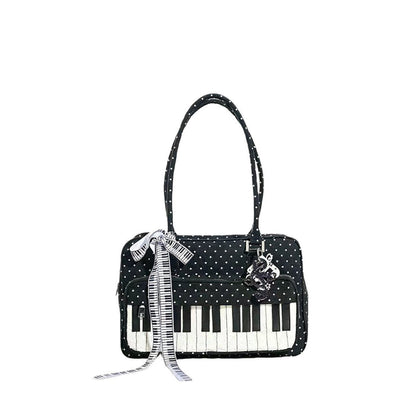 Lightweight Abeibi Polka-Dot Black And White Piano Key Shoulder Bag 🇨🇳