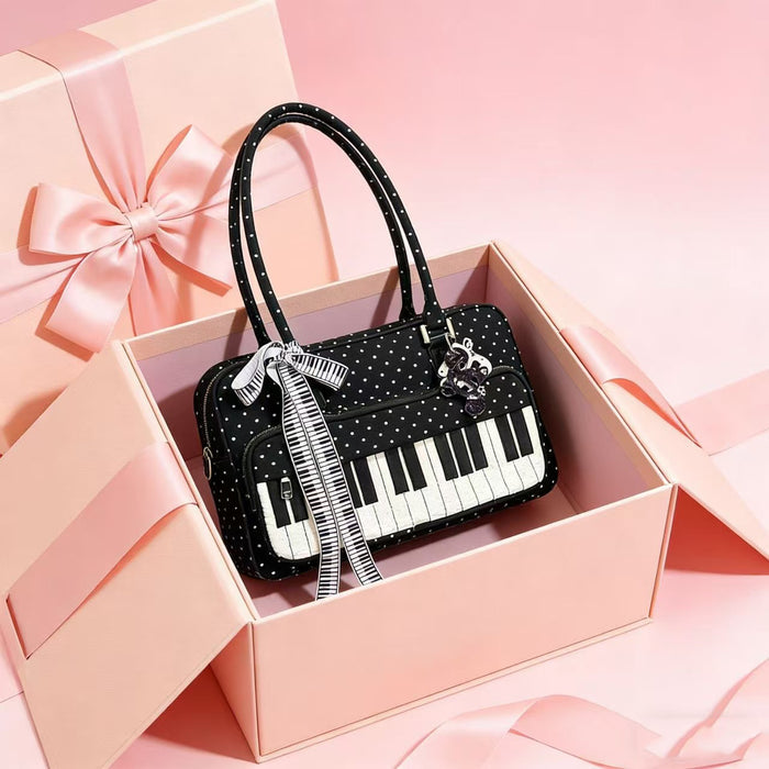 Lightweight Abeibi Polka-Dot Black And White Piano Key Shoulder Bag 🇨🇳