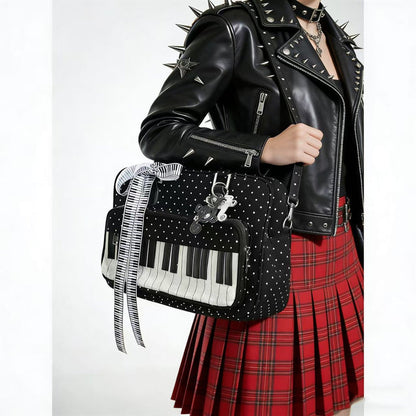 Lightweight Abeibi Polka-Dot Black And White Piano Key Shoulder Bag 🇨🇳